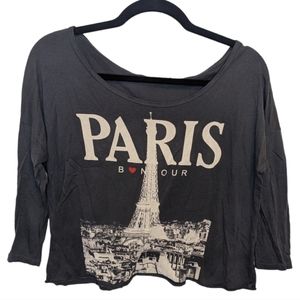 Michelle Women's Gray Paris Bonjour Cropped Top - Size M 🇫🇷💕